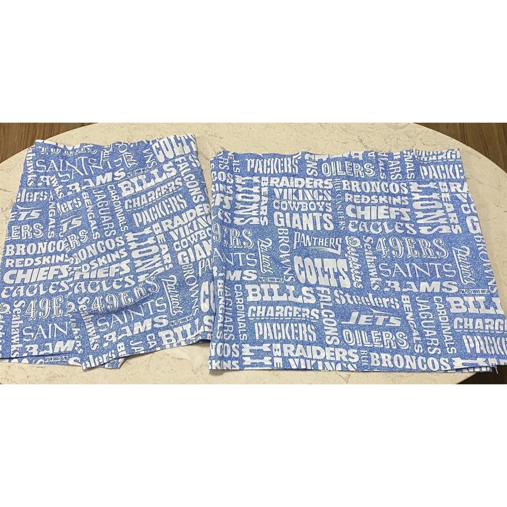 Vintage Window Valance Football NFL Teams Graphic Blue set of 2 Bibb Company